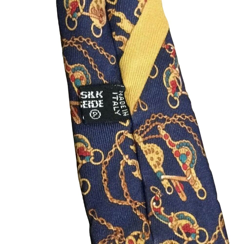 Salvatore Ferragamo Blue Gold Horse Bit Silk Tie Made in Italy Designer Preppy - Picture 7 of 10